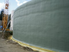 obr. 3,0,22 izolace dna a stěny betonové nádrže fermentorunástřikem tvrdé PUR pěny, tloušťka 80-85 mm (UV vrstva akrylát)
